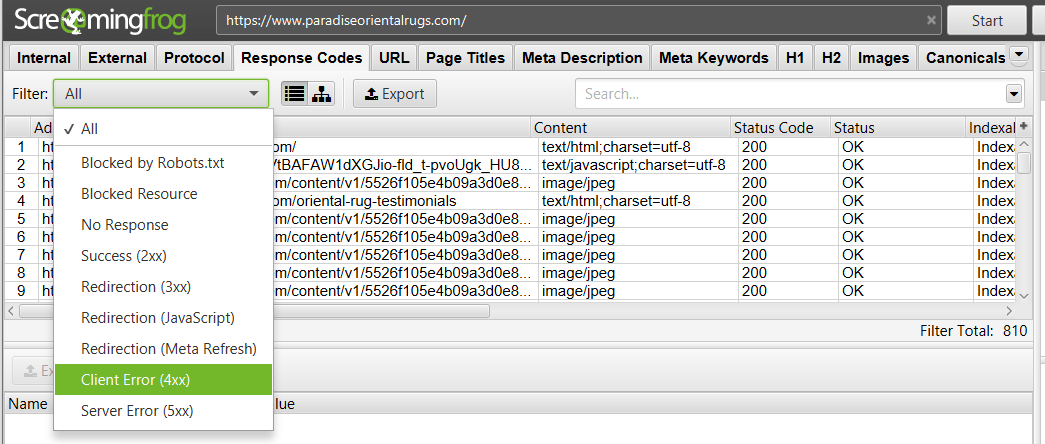 ScreamingFrog Response Codes