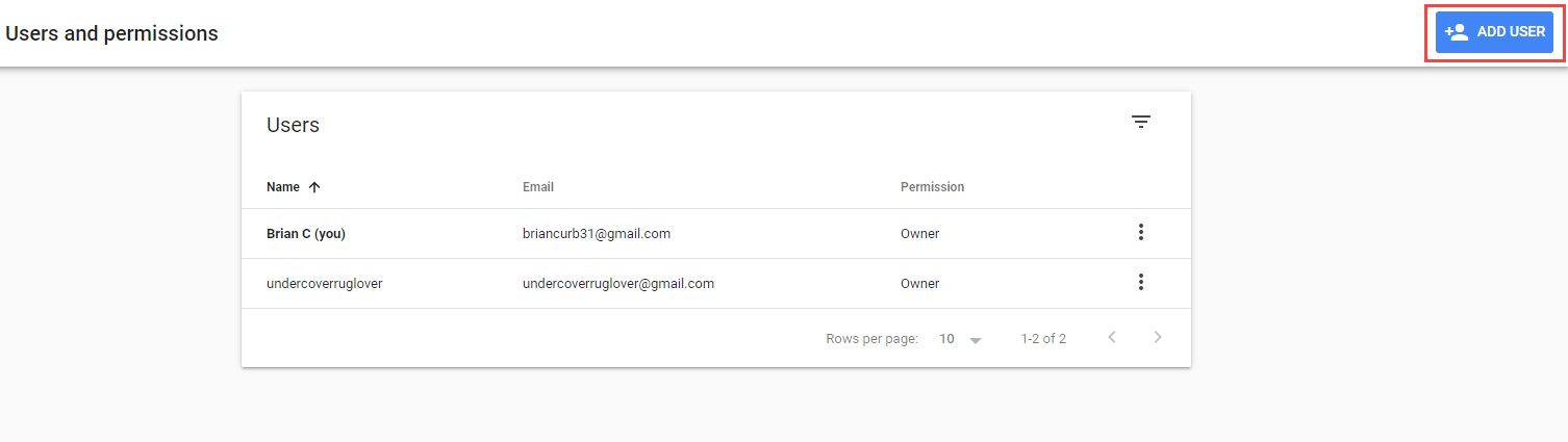 Search Console Add User Button